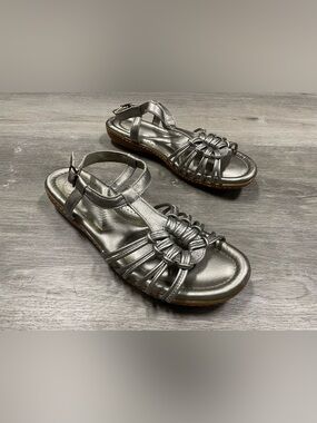 Nurture by Lamaze Silver Woven Leather Sandals Ankle Strap Sz 9.5M